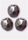 3mm Czech Round Fire Polish Glass Beads Amethyst / Silver x50