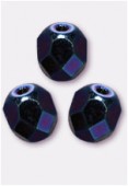 6mm Czech Round Fire Polish Glass Beads Blue Iris x24