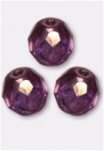 10mm Czech Round Fire Polish Glass Beads Lumi Amethyst x6