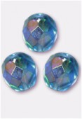 10mm Czech Round Fire Polish Glass Beads Aqua AB x6