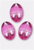 16x11mm Czech Glass Coin Oval Beads Pink / White x2