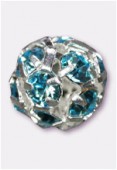 8mm Aquamarine Rhinestone Ball Beads W / Prong Set Czech Crystals x1
