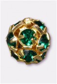 8mm Emerald / Gold Rhinestone Ball Beads W / Prong Set Czech Crystals x1