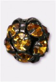 8mm Topaz / Black Rhinestone Ball Beads W / Prong Set Czech Crystals x1