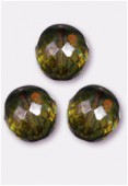 14mm Czech Round Fire Polish Glass Beads Lumi green x2