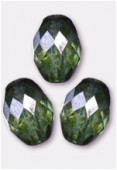 13x10mm Czech Fire Polish Olive Shaped Glass Beads Lumi Green x4
