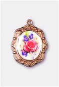 19x16mm Bouquet Of Mix Flowers Oval Medal Enamel On Antiqued Copper Tone Base x1