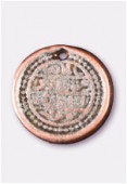 15mm Antiqued Copper Plated Sequin Medallion Engraved Charms Pendant x4