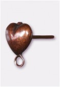 13x9mm Antiqued Copper Plated Earposts Heart Earrings x2