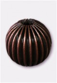 14mm Antiqued Copper Plated Puffy Corrugated Round Beads x2