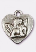 22x20mm Antiqued Silver Plated Heart W / Angel Charms Pendant x1