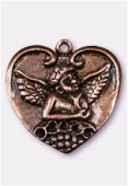 25x25mm Antiqued Copper Plated Heart W/ Angel Pendant x1