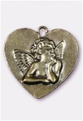 47x47mm Antiqued Brass Plated Heart W/ Angel Pendant x1