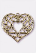 50x47mm Antiqued Brass Plated Open Work Heart Pendant x1
