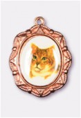 19x16mm Cat Oval Medal Enamel On Antiqued Copper Tone Base x1