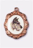 19x16mm Dog Oval Medal Enamel On Antiqued Copper Tone Base x1
