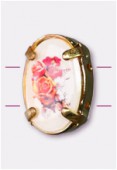 16x12mm Bouquet Of Mix Flowers 2-Hole Oval Spacer Enamel In Gold Tone Setting x1
