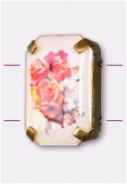 19x13mm Bouquet Of Mix Flowers 2-Hole Rectangle Spacer Enamel In Gold Tone Setting x1