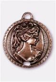45mm Antiqued Copper Plated Female Bust Pendant x1