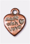 12x9mm Antiqued Copper Plated Heart With Love Charms Pendant x4