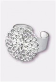20mm Silver Plated Filigree Flower Adjustable Ring W / Setting x1