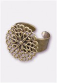 20mm Antiqued Brass Plated Filigree Flower Adjustable Ring W / Setting x1