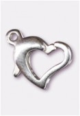 .925 Sterling Silver Curved Heart Lobster Clasp W / Ring 9.5x8mm x1