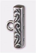 .925 Sterling Silver 3 Rows Patterned End Bar W/ Ring 15x4mm x1