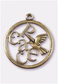 39mm Antiqued Brass Plated Open Work Peace W / Dove Pendant x1