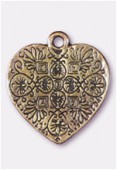 23x20mm Antiqued Brass Plated Heart Charms Pendante x1