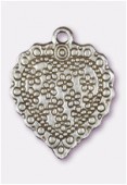 27x22mm Antiqued Silver Plated Heart With Flowers Charms Pendant x1