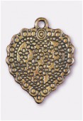 27x22mm Antiqued Brass Plated Heart With Flowers Charms Pendant x1