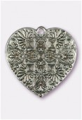37x36mm Antiqued Silver Plated Baroque Heart Pendant x1