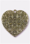 37x36mm Antiqued Brass Plated Baroque Heart Pendant x1
