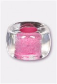 9mm Crystal Dark Pink Lined Czech Pony Glass Beads x12