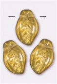 9x14mm Czech Amber Opal Side Drilled Leaf Glass Beads x6