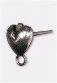 13x9mm Antiqued Silver Plated Earposts Heart Earrings x2
