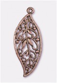 43x17mm Antiqued Copper Plated Filigree Leaf Pendant x1
