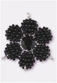 27mm Jet / Jet Seed Beads Flower Pendant x1