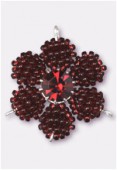 27mm Garnet / Garnet Seed Beads Flower Pendant x1