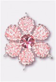 27mm Pink / Fuschia Seed Beads Flower Pendant x1