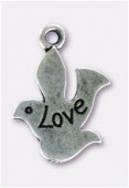 22x17mm Antiqued Silver Plated Dove With Love Charms Pendant x2