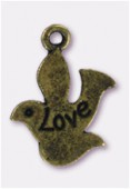 22x17mm Antiqued Brass Plated Dove With Love Charms Pendant x2