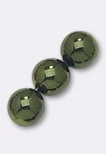 12mm Czech Smooth Round Pearls Hunter Green x2