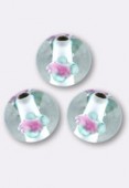 6mm Crystal Pink Czech Round Bead W / Inlay Flower x1