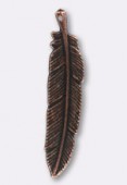 57x13mm Antiqued Copper Plated Feather Pendant x1