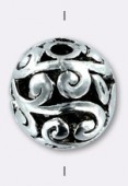 14mm Antiqued Silver Plated Filigree Round Beads x2