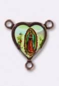 15x14mm Our lady Of Guadalupe Heart rosary Enamel On Antiqued Copper Tone Base x1