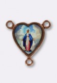 15x14mm Our lady Of Miraculous Medal Heart Rosary Enamel On Antiqued Copper Tone Base x1