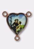 15x14mm St. Anthony Heart Rosary Center Enamel On Antiqued Copper Tone Base x1